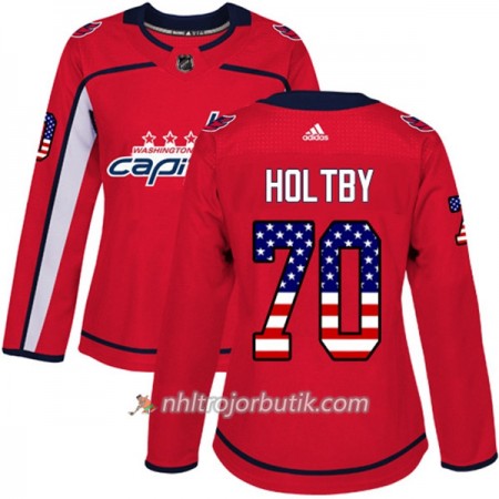 Dame Ishockey Washington Capitals Tröja Braden Holtby 70 Adidas 2017-2018 Röd USA Flag Fashion Authentic